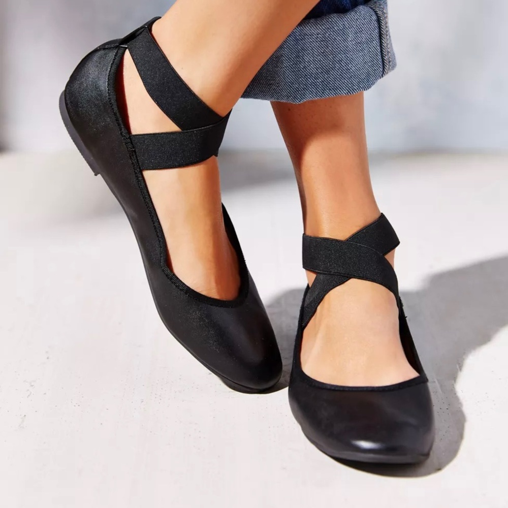 Urban Kimchi Blue Elastic Cross Strap Flats 9 - Picture 1 of 10